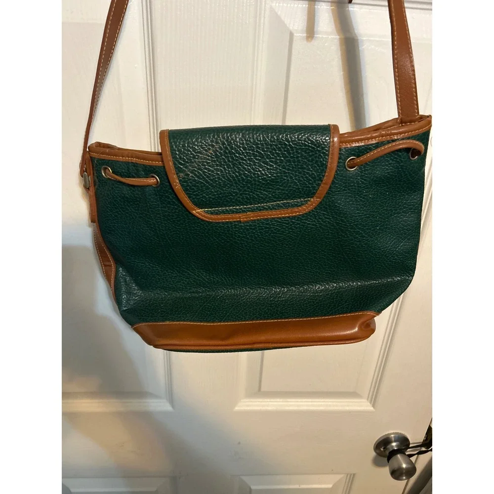Cleopatra Vintage Forest Green Pebbled Faux Leather Crossbody Drawstring‎ Bag
